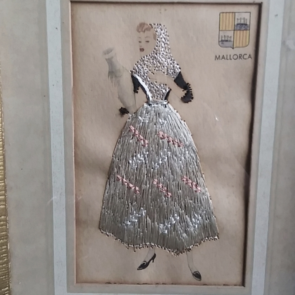 Mallorca, Spain Embroidered silk embroidered Fabric Framed Art